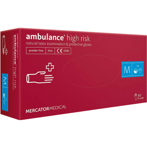 Рукавички Mercator Medical Ambulance High Risk нестерильні латексні неопудрені M 25 пар Сині (17201900) ТОП в Луцьку