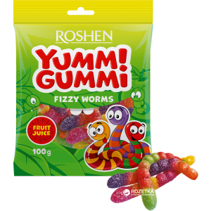 Упаковка цукерок Roshen желейних Yummi Gummi Worms 100 г х 22 шт (4823077622182) ТОП в Луцьку