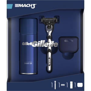 Подарочный набор для мужчин Gillette Бритва с 1 сменной кассетой Mach 3 + Гель Fusion Ultra Sensitive 75 мл + Дорожный чехол (7702018508624) ТОП в Луцке