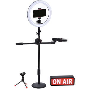 Набір блогера все-в-1 Promate VlogPro LED лампа 26 см, стійка журавель, 3.5 мм мікрофон, лайтбокс, кріплення для камери та смартфона Black (vlogpro.black) ТОП в Луцьку