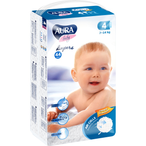 Підгузки одноразові для дітей AURA baby 4 7-14 кг 44 шт (4752171003309) краща модель в Луцьку