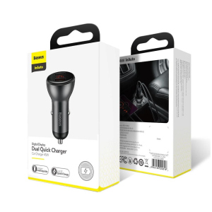 Автомобільне зарядне Baseus Digital Display Dual SCP Quick Charge Car Charger 45W 5A з вольтметром краща модель в Луцьку