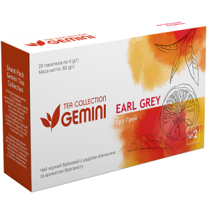 Чай черный пакетированный Gemini Tea Collection Grand Pack Эрл Грей 4 г х 20 пакетиков (4820156430850) в Луцке