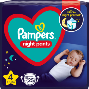 Підгузки-трусики нічні Pampers Night Pants Розмір 4 (9-15 кг) 25 шт (8006540234709) краща модель в Луцьку