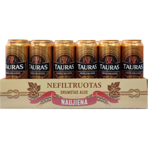 Упаковка пива Tauras Nefiltruotas светлое нефильтрованное 5% 0.568 л х 24 шт (4770477230007G)
