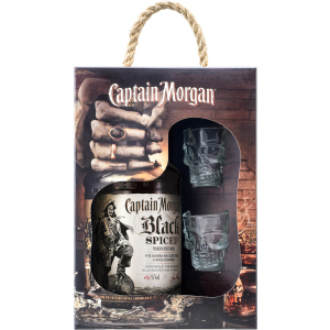 Ромовий напій Captain Morgan Spiced Black 1 л 40% + 2 чарки (4820178650991)