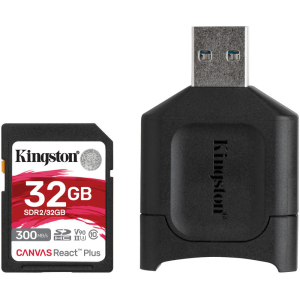 Kingston SDHC 32GB Canvas React Plus Class 10 UHS-II U3 ​​V90 + USB-кардридер (MLPR2/32GB) ТОП в Луцьку