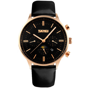 Чоловічий годинник Skmei 9117 Gold Case Black Dail BOX (9117BOXGBK) надійний