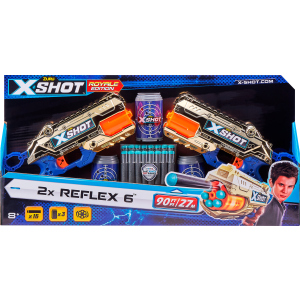 Набір скорострільних бластерів Zuru X-Shot Excel Reflex 6 Double 16 патронів + 3 банки Golden (36480Z) (193052031310) в Луцьку