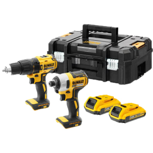 Набір з двох інструментів безщіткових DeWalt 18 В XR Li-lon, 2 Ач, валіза, 2 акумулятори та зарядний пристрій (DCK2060D2T) краща модель в Луцьку