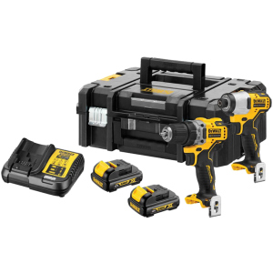 Набор из двух инструментов бесщеточных DeWalt 12 В XR Li-lon, 1.3 Ач, чемодан, 2 аккумулятора и зарядное устройство (DCK2110C2T) ТОП в Луцке