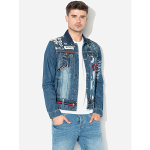 хороша модель Джинсова куртка Desigual 19SMED12/5053 XXL Синій джинс/Принт (8434486692152)