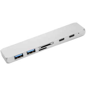 хорошая модель USB-хаб PowerPlant Type-C - HDMI 4K, USB 3.0, USB Type-C, SD, microSD Grey (CA911684)