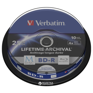 Verbatim M-Disc BD-R 25 GB 4x Cake 10 шт Printable (43825) лучшая модель в Луцке