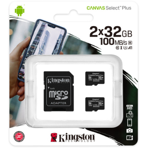 Kingston microSDHC 2х32GB Canvas Select Plus Class 10 UHS-I U1 V10 A1 + SD-адаптер (SDCS2/32GB-2P1A) в Луцьку